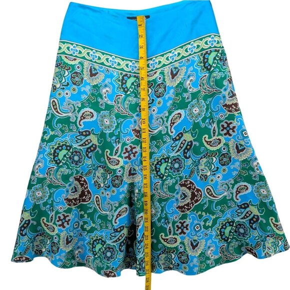 Vtg Banana Republic Silk Midi Skirt Blue Green Paisley A Line Lined Size 0 - Picture 5 of 8